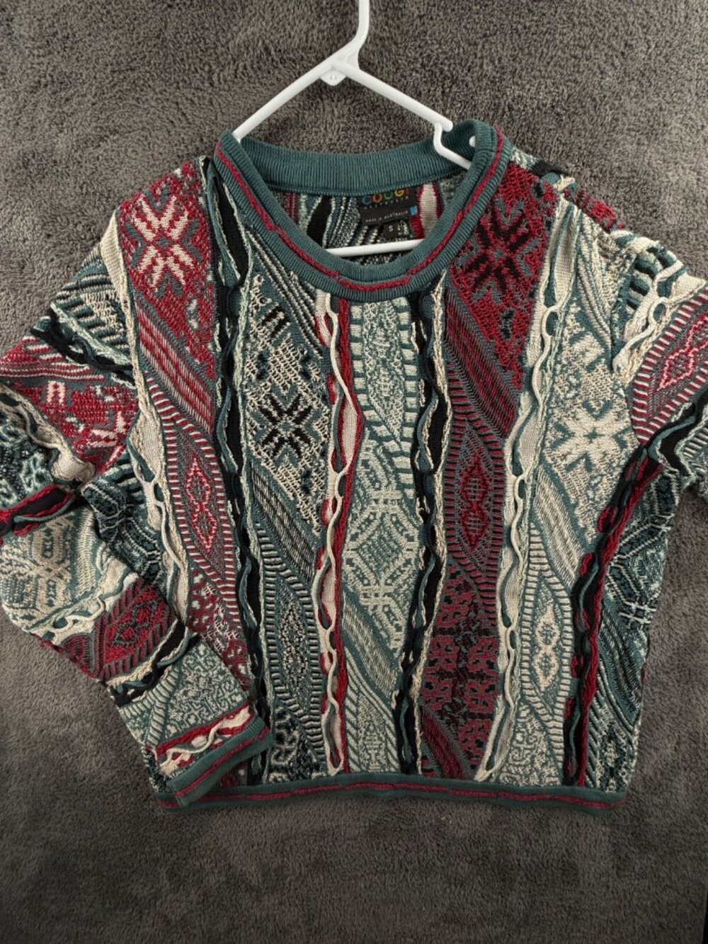 COOGI Sweater Men Knit Colorful Intricate Small Red Blue Geometric Cotton Blend